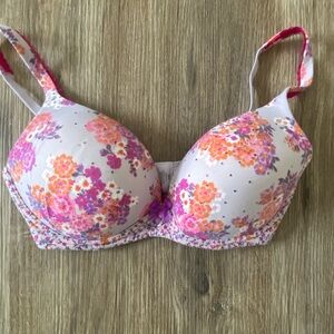 Victoria's Secret Floral Padded Bra in Pink & Orange
